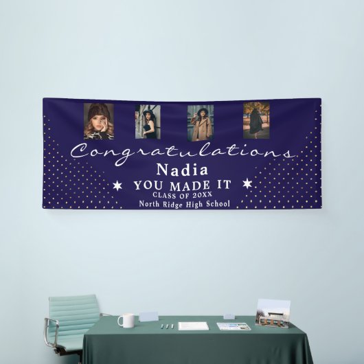 Aangepaste 4 of 5 foto afstudeerfeest spandoek (Beurs)
