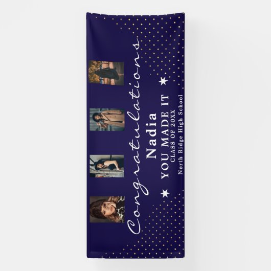 Aangepaste 4 of 5 foto afstudeerfeest spandoek (Verticaal)