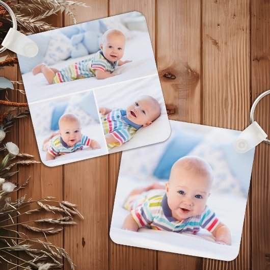Aangepaste 4 Photo Collage Modern Pasgeboren Baby Sleutelhanger