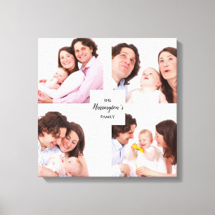 Aangepaste 4 secties familie foto collage vierkant canvas afdruk
