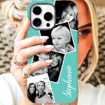 Aangepaste 4 Vierkante Fotocollage Blauwgroen Aang iPhone 16 Pro Max Hoesje<br><div class="desc">Toon uw favoriete herinneringen met dit aangepaste 4 vierkante foto collage hoesje met uw gepersonaliseerde naam. Dit hoesje is ideaal voor diegenen die hun dierbaren graag dicht bij elkaar houden en combineert stijl en bescherming. Het ontwerp stelt u in staat om meerdere foto's weer te geven, waardoor het een uniek...</div>