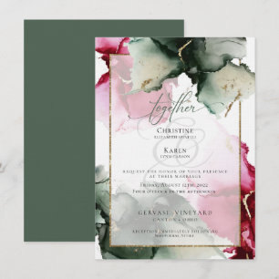 Aangepaste 4Crimson en Sage Green Waterverf Invita Kaart
