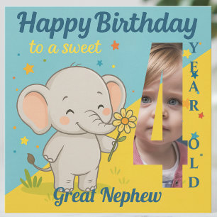 Aangepaste 4e verjaardag Olifant Zoete Jouw Foto K Kaart