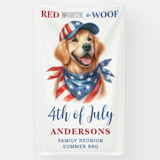 Aangepaste 4th of July Red White Woof Patriotic Do Spandoek (Verticaal)