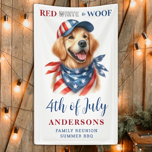Aangepaste 4th of July Red White Woof Patriotic Do Spandoek