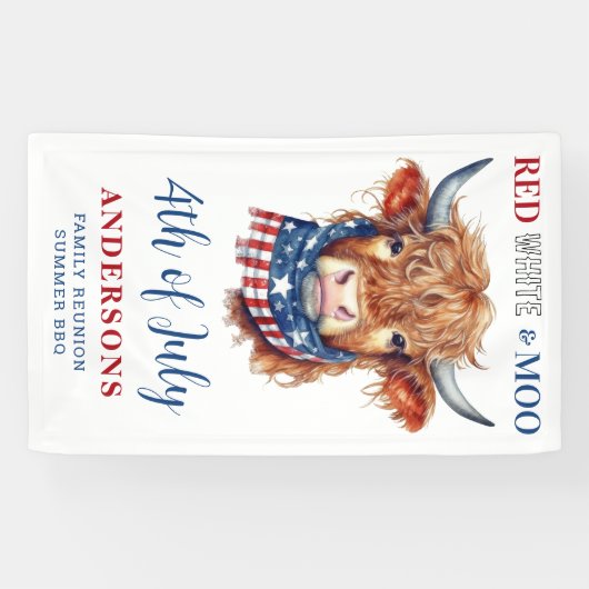 Aangepaste 4th of July Rood Wit Blauw Patriottisch Spandoek (Horizontaal)