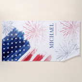 Aangepaste 4th of July Strandreis Rood Wit Blauw Strandlaken (Voorkant)