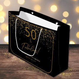 Aangepaste 50 Fabulous Verjaardag Goud Zwart Glitt Groot Cadeauzakje
