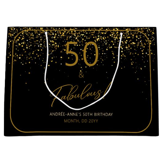 Aangepaste 50 Fabulous Verjaardag Goud Zwart Glitt Groot Cadeauzakje (Voorkant)