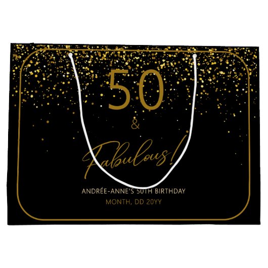 Aangepaste 50 Fabulous Verjaardag Goud Zwart Glitt Groot Cadeauzakje (Achterkant)