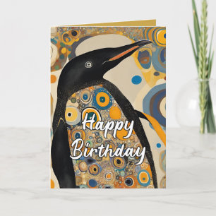 Aangepaste 50e Art Nouveau Penguin Verjaardag Bedankkaart