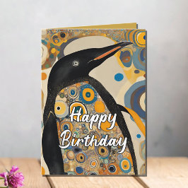 Aangepaste 50e Art Nouveau Pinguïn Verjaardag Bedankkaart