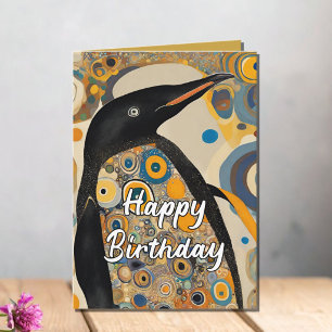 Aangepaste 50e Art Nouveau Pinguïn Verjaardag  Bedankkaart