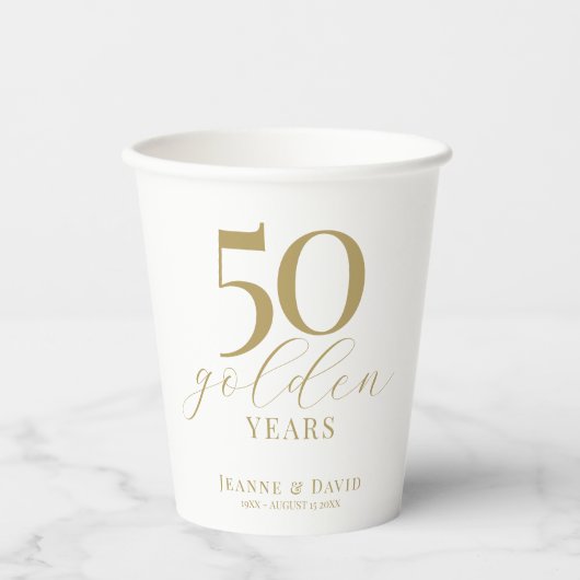Aangepaste 50e bruiloft Jubileum Elegant Papieren Bekers (Voorkant)