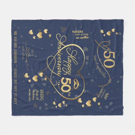 Aangepaste 50e bruiloft Jubileum-mijlpaal Fleece Deken (Voorkant (Horizontaal))
