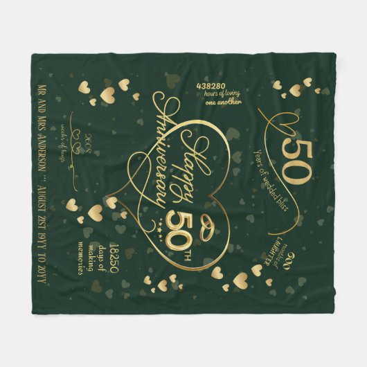 Aangepaste 50e bruiloft Jubileum-mijlpaal Fleece Deken (Voorkant (Horizontaal))