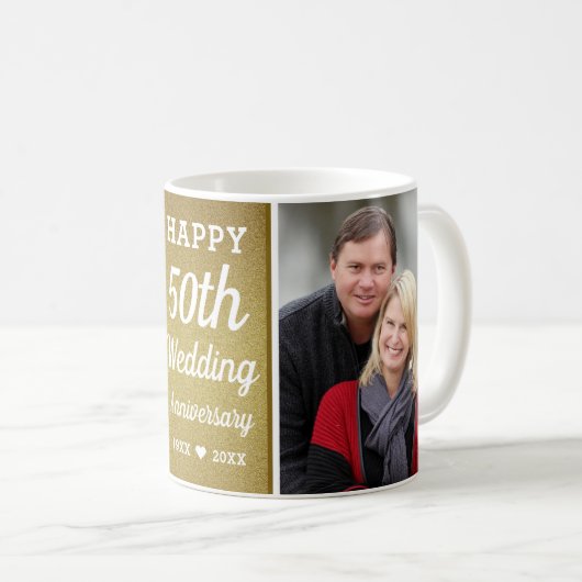Aangepaste 50e Golden Jubileum 2 Fotocollage Koffiemok (Voorkant rechts)