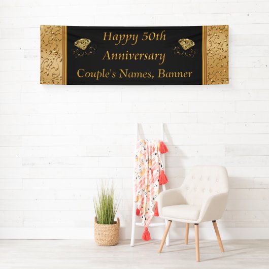 Aangepaste 50e Jubileum banner, zwart, goud Spandoek (Insitu)