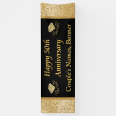 Aangepaste 50e Jubileum banner, zwart, goud Spandoek (Verticaal)