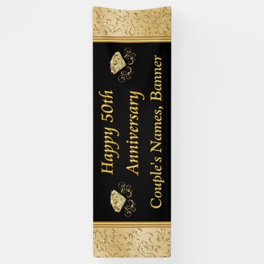 Aangepaste 50e Jubileum banner, zwart, goud Spandoek (Verticaal)