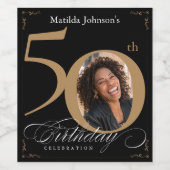 Aangepaste 50e verjaardag Elegant Gold Black foto Wijn Etiket (Enkel label)