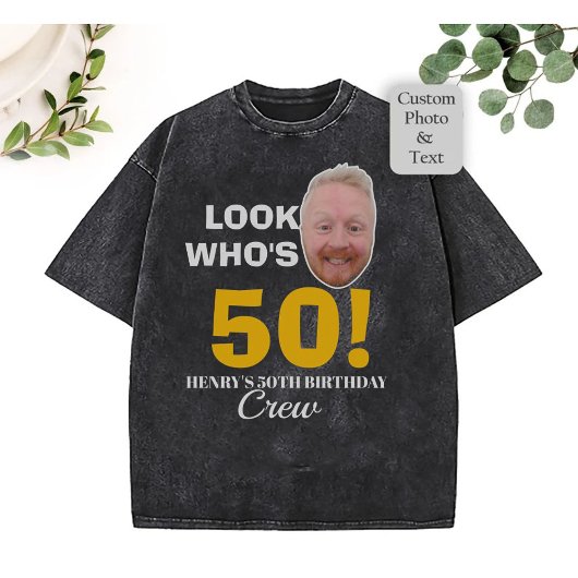 Aangepaste 50e verjaardag Gezicht Foto T-shirt – F