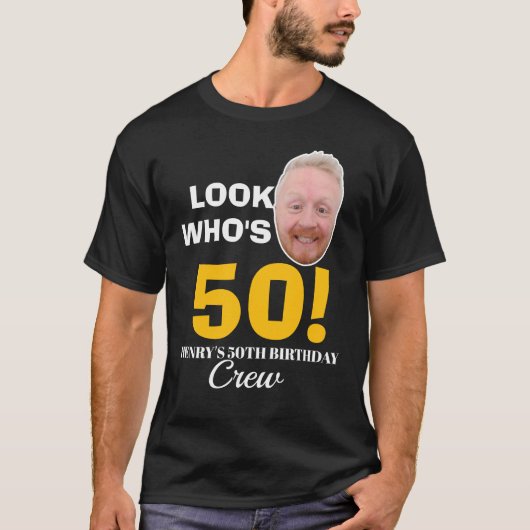 Aangepaste 50e verjaardag Gezicht Foto T-shirt – F (Voorkant)