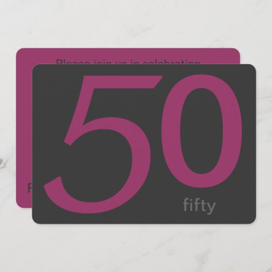 Aangepaste 50e verjaardag op houtskool en plum kaart (Voorkant / Achterkant)