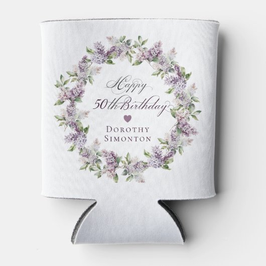 Aangepaste 50e Verjaardag Paarse Lila Lente Bloem Blikjeskoeler (Voorkant)