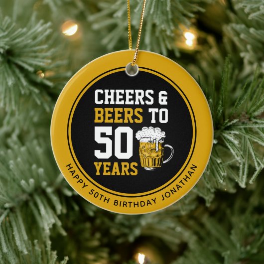Aangepaste 50e verjaardag Proost & Bier tot 50 jaa Keramisch Ornament (Boom)
