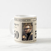 Aangepaste 50e verjaardag Retro krantenfoto Koffiemok (Voorkant links)