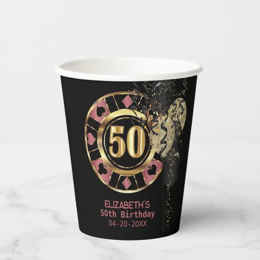 Aangepaste 50e verjaardag Vegas Style Papieren Bekers (Voorkant)