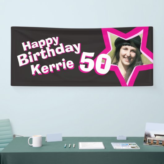 Aangepaste 50e verjaardagsster fotobanner spandoek (Beurs)
