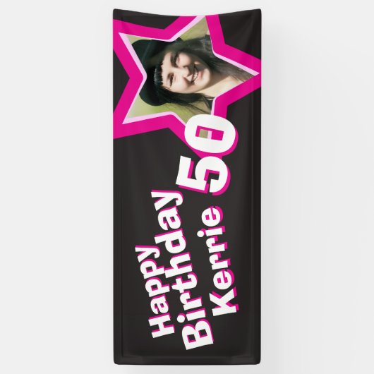 Aangepaste 50e verjaardagsster fotobanner spandoek (Verticaal)