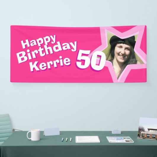 Aangepaste 50e verjaardagsster fotobanner spandoek (Beurs)