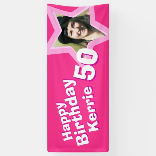 Aangepaste 50e verjaardagsster fotobanner spandoek (Verticaal)