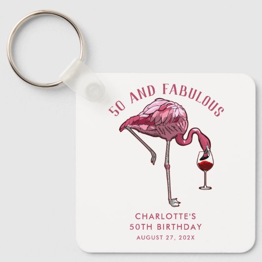 Aangepaste 50ste verjaardag Flamingo Favors Swag Sleutelhanger (Voorkant)