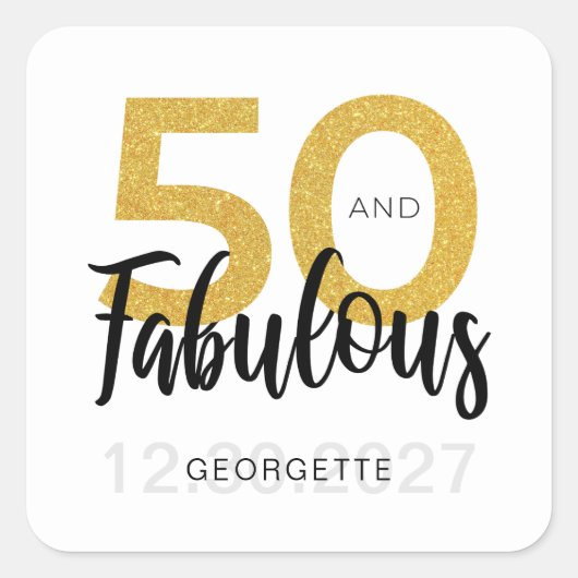 Aangepaste 50ste verjaardag nep goud script feest vierkante sticker (Voorkant)