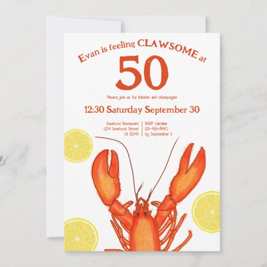 Aangepaste 50ste verjaardag Waterverf Kreeft Vis e Kaart (Voorkant)