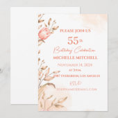 Aangepaste 55e verjaardag perzik bloemige tulpen kaart (Voorkant / Achterkant)