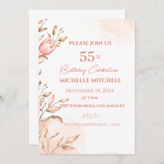 Aangepaste 55e verjaardag perzik bloemige tulpen kaart (Voorkant / Achterkant)