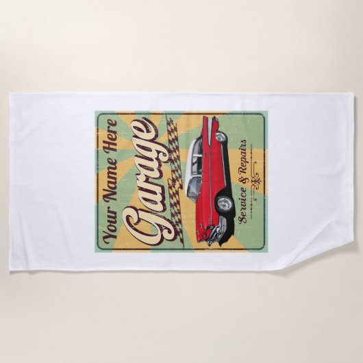 Aangepaste 57 Chevy Garage Strandlaken (Voorkant)