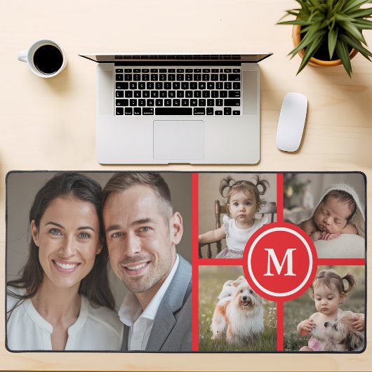 Aangepaste 5 foto collage rode familie bureaumat