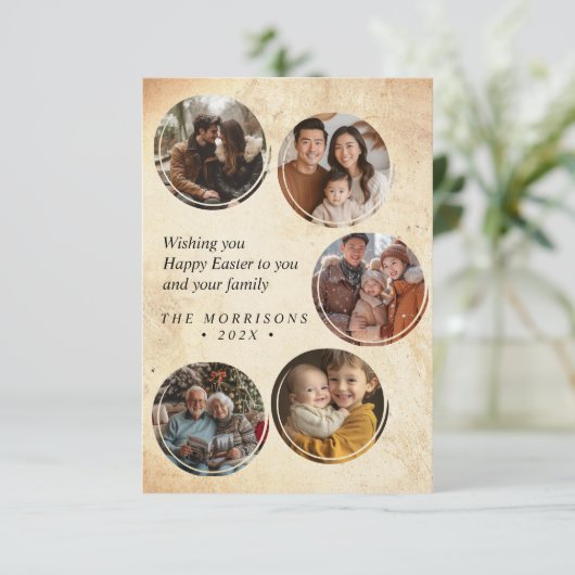 Aangepaste 5 foto collage rustieke Pasen briefkaar Kaart (Staand voorkant)