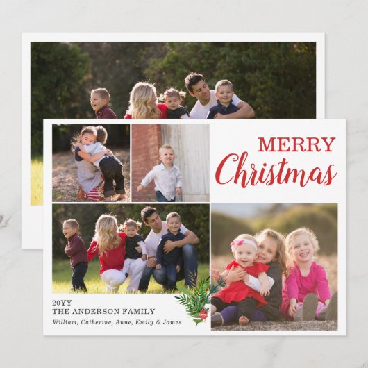 Aangepaste 5 foto Moderne vrolijke kerstbladeren Feestdagenkaart (Voorkant / Achterkant)
