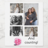 Aangepaste 5 fotocollage | 18e verjaardag wijn etiket (Enkel label)