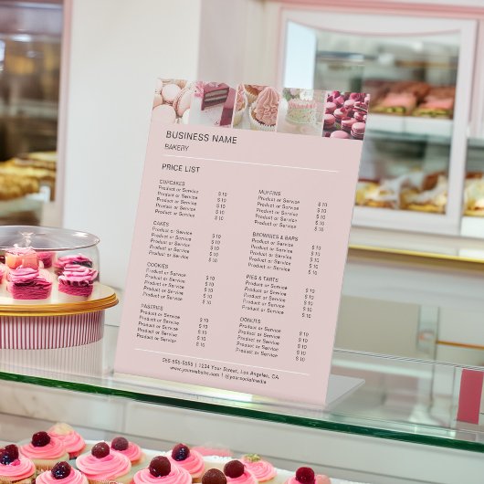 Aangepaste 5 Foto's Bakkerij Roze Prijslijst Reclamebord Met Voetstuk