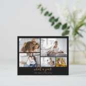 Aangepaste 5 foto's Black Gold Typography Holiday Briefkaart (Staand voorkant)