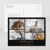 Aangepaste 5 foto's Black Gold Typography Holiday Briefkaart (Voorkant / Achterkant)