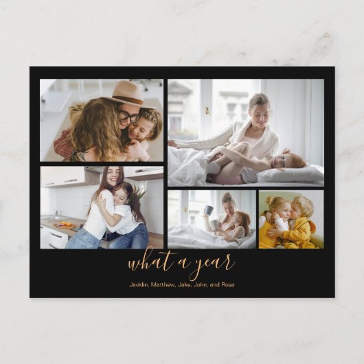 Aangepaste 5 foto's Black Gold Typography Holiday Briefkaart (Voorkant)